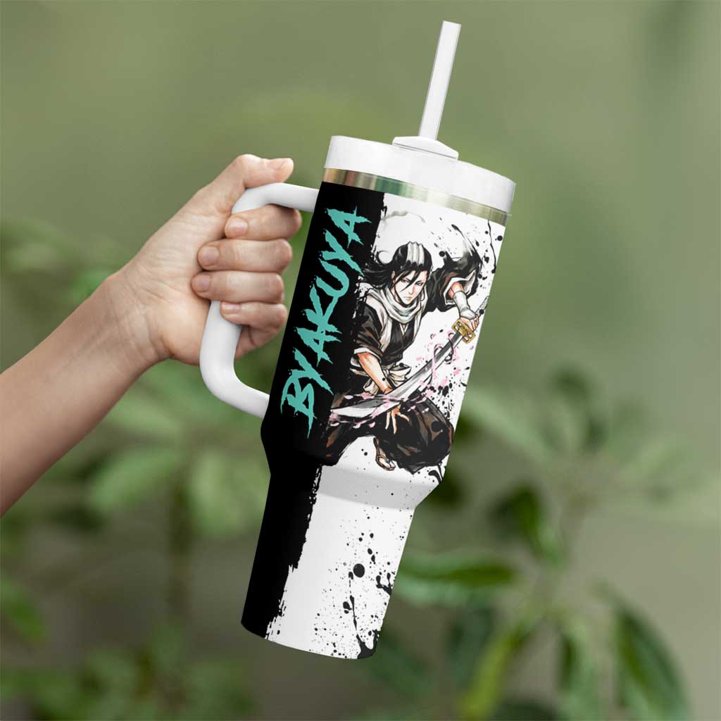 Personalized Byakuya Kuchiki Tumbler With Handle Ink Splash Anime Brush Style