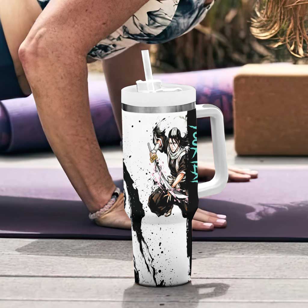 Personalized Byakuya Kuchiki Tumbler With Handle Ink Splash Anime Brush Style
