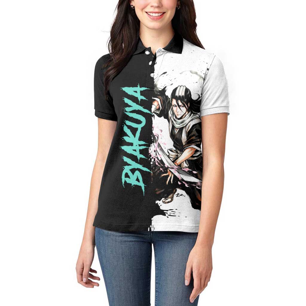 Personalized Byakuya Kuchiki Women Polo Shirt Ink Splash Anime Brush Style