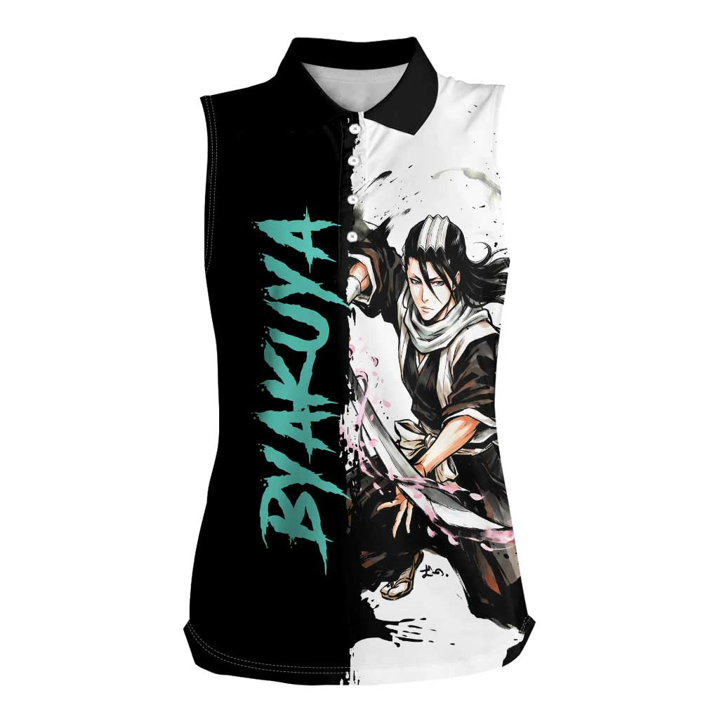 Personalized Byakuya Kuchiki Women Sleeveless Polo Shirt Ink Splash Anime Brush Style