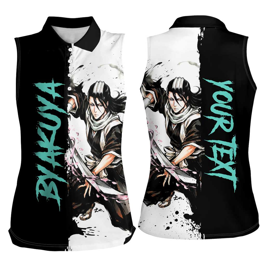 Personalized Byakuya Kuchiki Women Sleeveless Polo Shirt Ink Splash Anime Brush Style