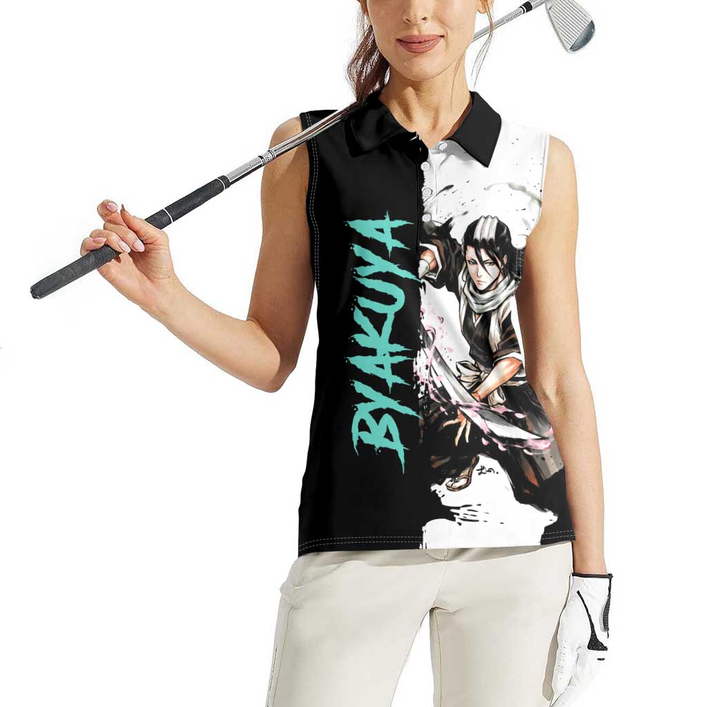 Personalized Byakuya Kuchiki Women Sleeveless Polo Shirt Ink Splash Anime Brush Style