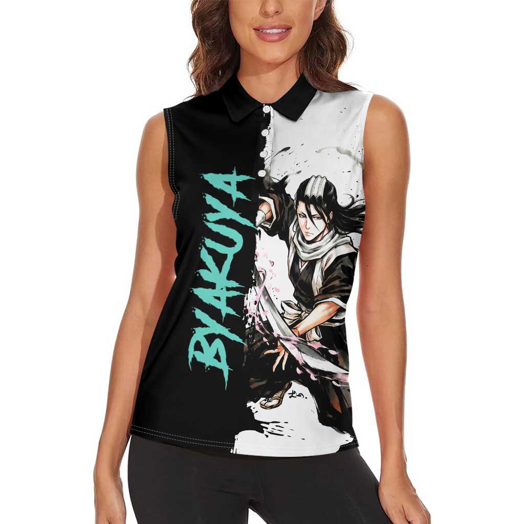 Personalized Byakuya Kuchiki Women Sleeveless Polo Shirt Ink Splash Anime Brush Style