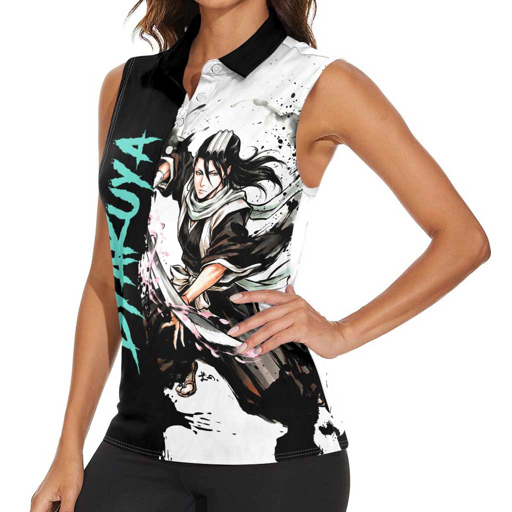 Personalized Byakuya Kuchiki Women Sleeveless Polo Shirt Ink Splash Anime Brush Style
