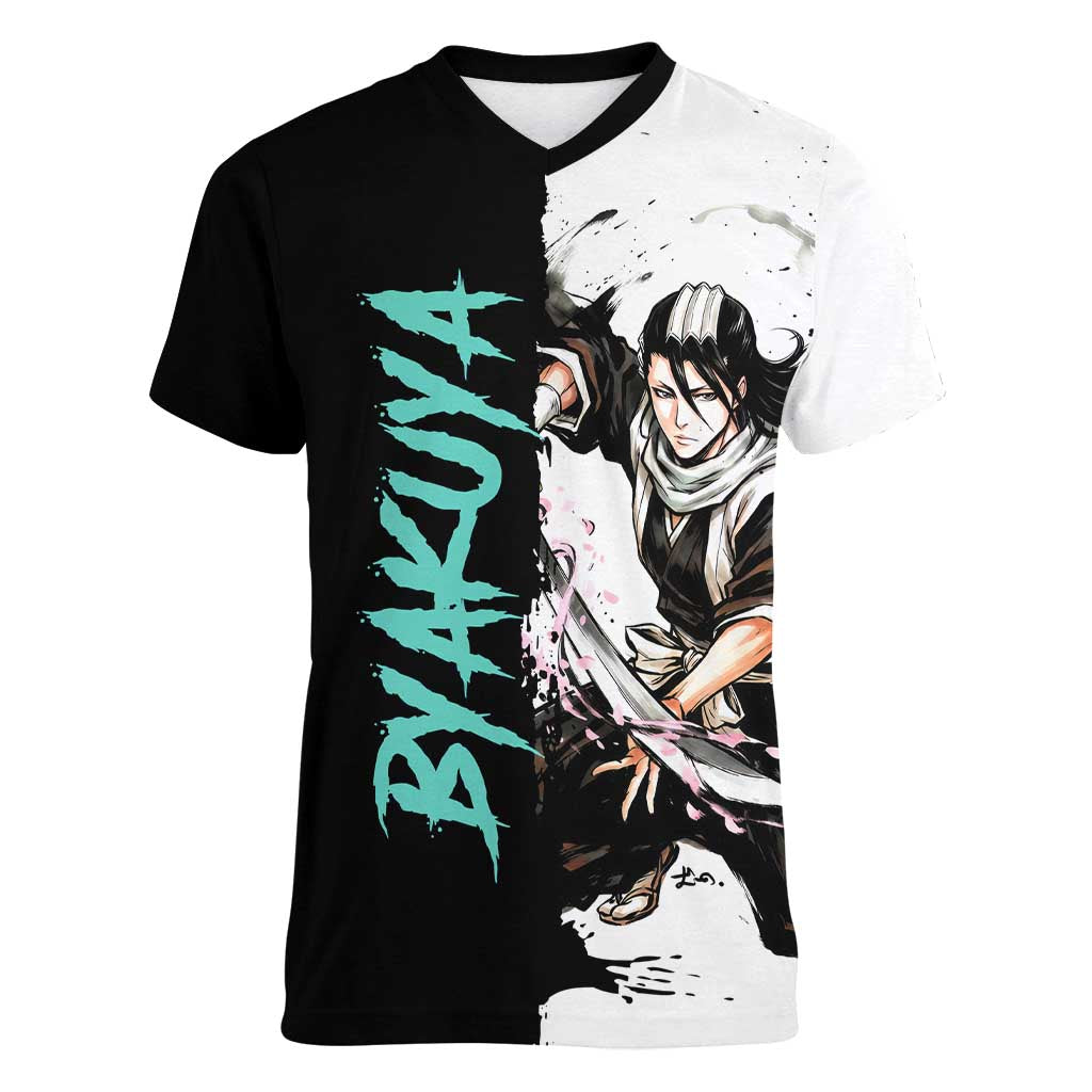 Personalized Byakuya Kuchiki Women V-Neck T-Shirt Ink Splash Anime Brush Style