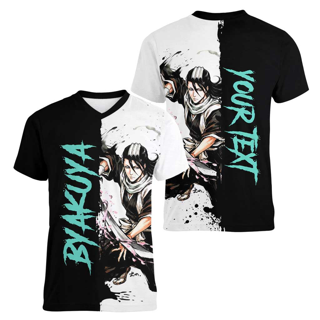 Personalized Byakuya Kuchiki Women V-Neck T-Shirt Ink Splash Anime Brush Style
