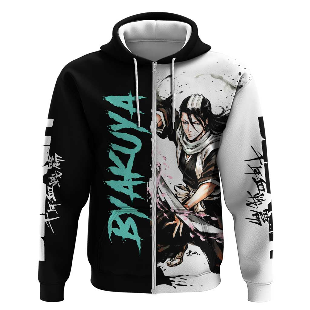 Personalized Byakuya Kuchiki Zip Hoodie Ink Splash Anime Brush Style