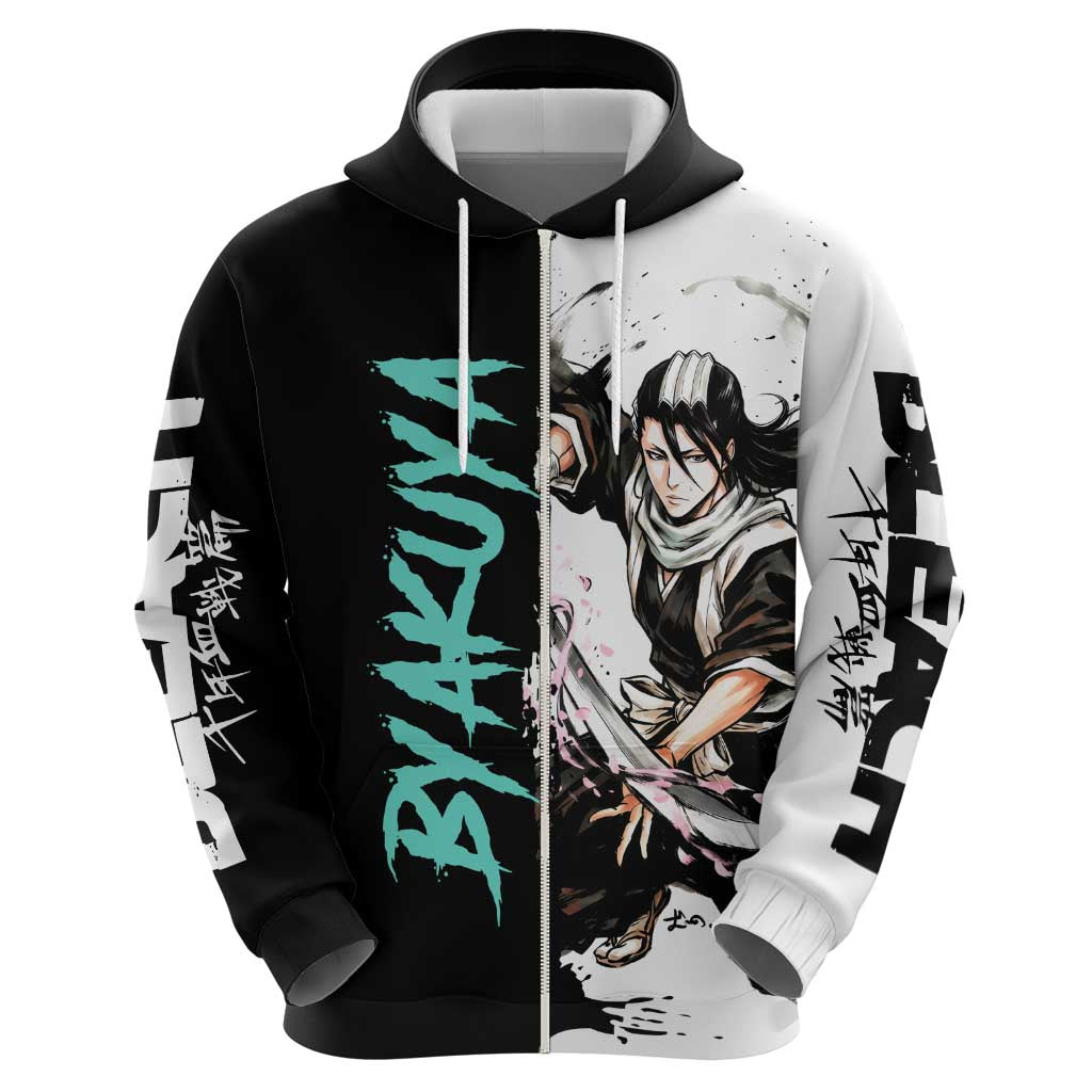 Personalized Byakuya Kuchiki Zip Hoodie Ink Splash Anime Brush Style