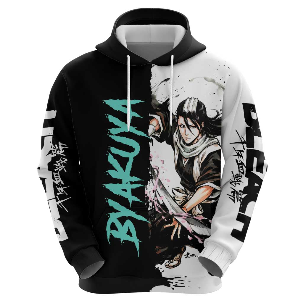 Personalized Byakuya Kuchiki Zip Hoodie Ink Splash Anime Brush Style