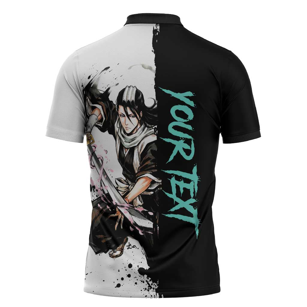 Personalized Byakuya Kuchiki Zipper Polo Shirt Ink Splash Anime Brush Style
