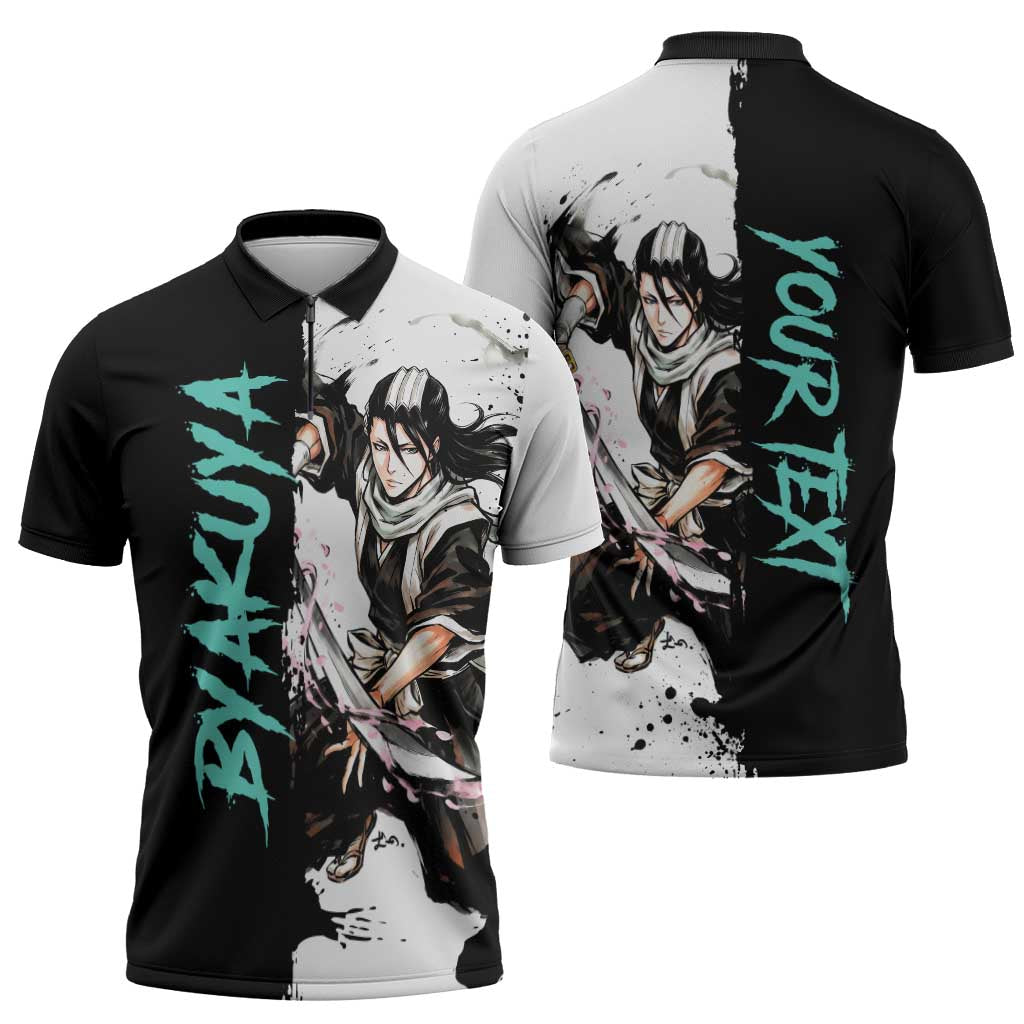 Personalized Byakuya Kuchiki Zipper Polo Shirt Ink Splash Anime Brush Style