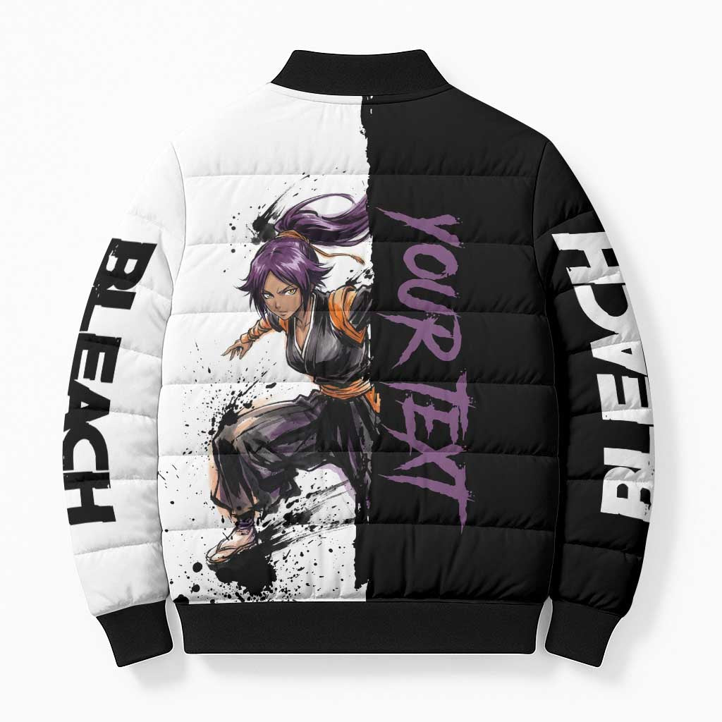 Personalized Yoruichi Shihouin Bomber Puffer Jacket Ink Splash Anime Brush Style