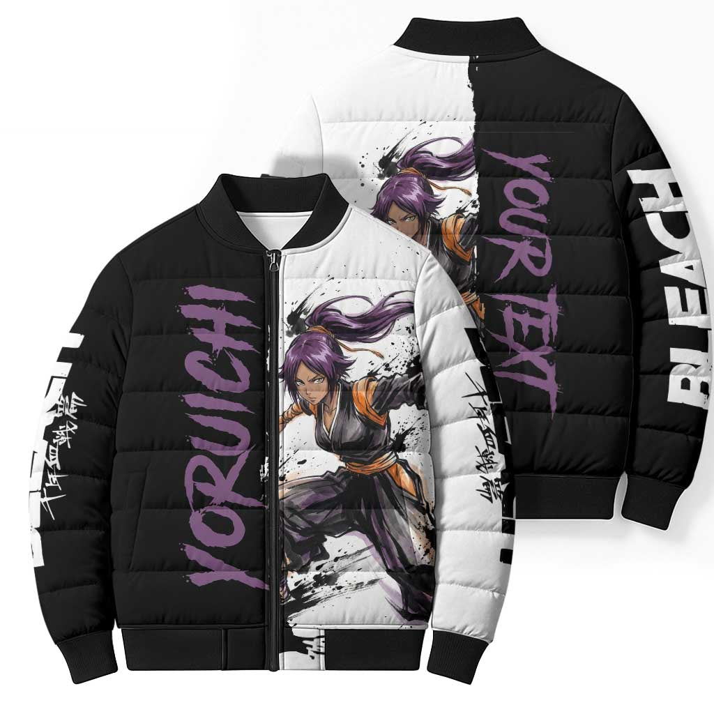 Personalized Yoruichi Shihouin Bomber Puffer Jacket Ink Splash Anime Brush Style