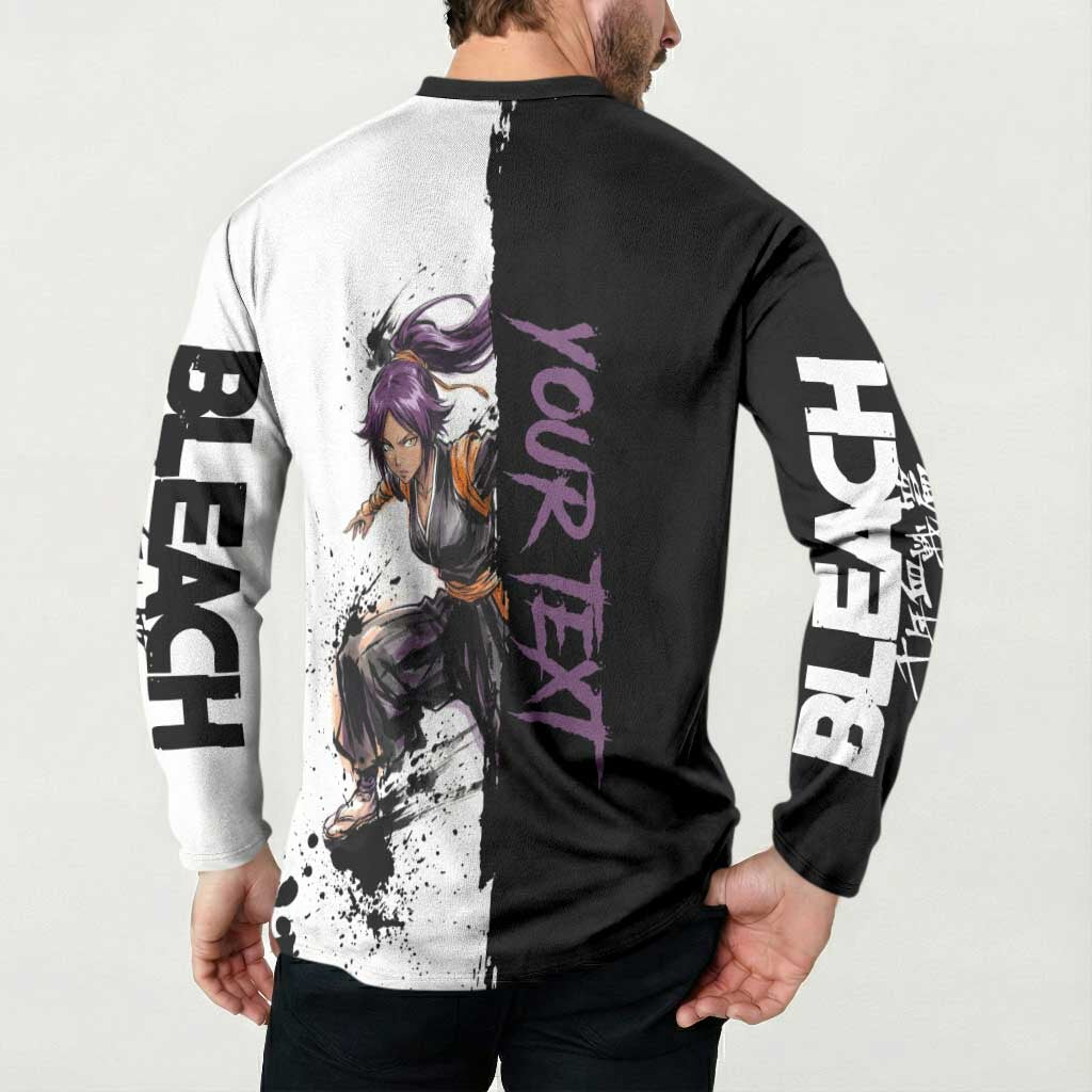 Personalized Yoruichi Shihouin Button Sweatshirt Ink Splash Anime Brush Style