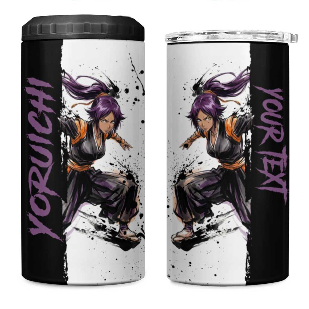 Personalized Yoruichi Shihouin 4 in 1 Can Cooler Tumbler Ink Splash Anime Brush Style