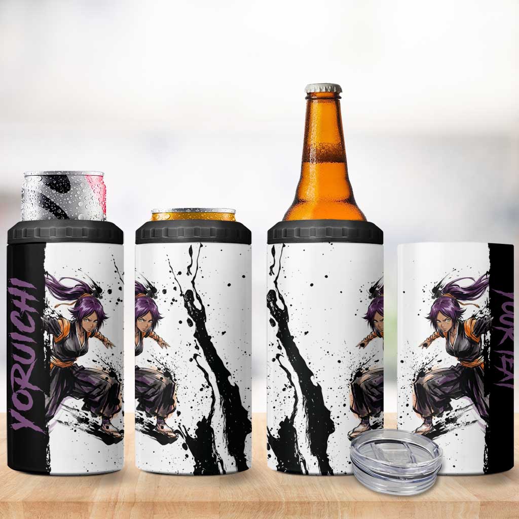 Personalized Yoruichi Shihouin 4 in 1 Can Cooler Tumbler Ink Splash Anime Brush Style