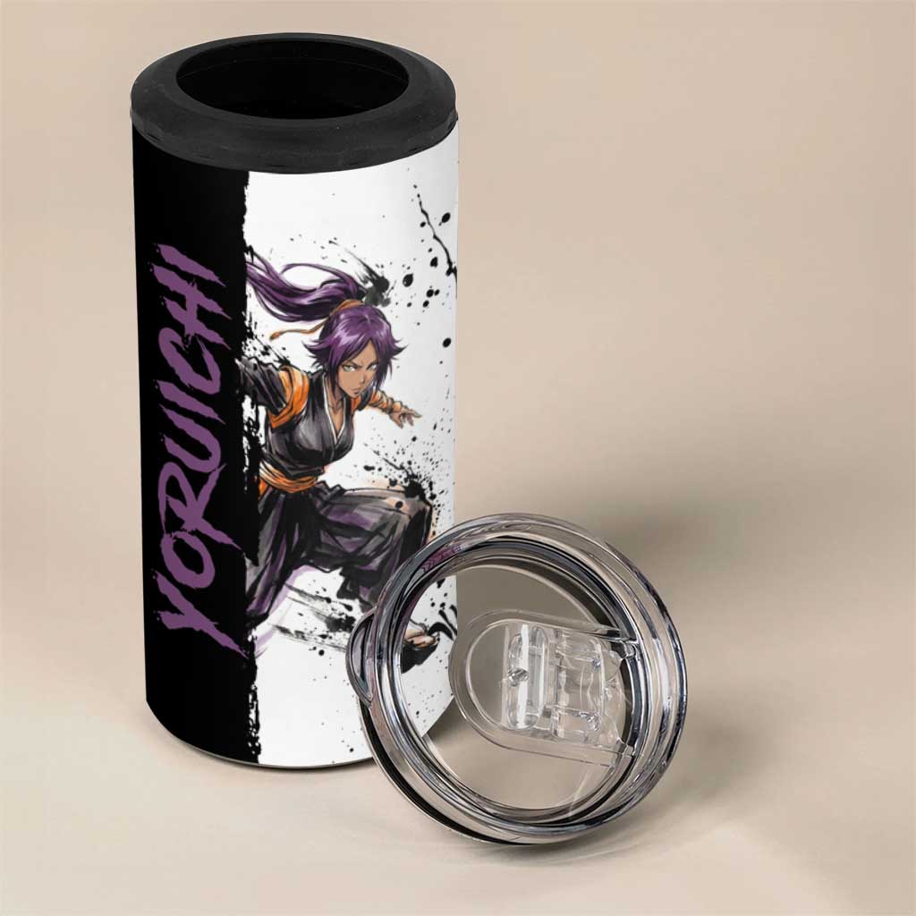 Personalized Yoruichi Shihouin 4 in 1 Can Cooler Tumbler Ink Splash Anime Brush Style