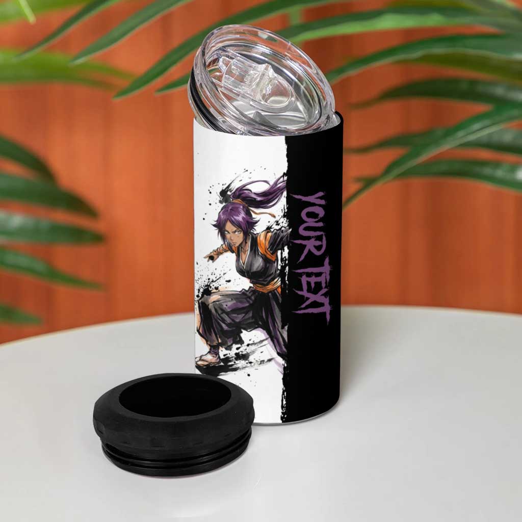 Personalized Yoruichi Shihouin 4 in 1 Can Cooler Tumbler Ink Splash Anime Brush Style