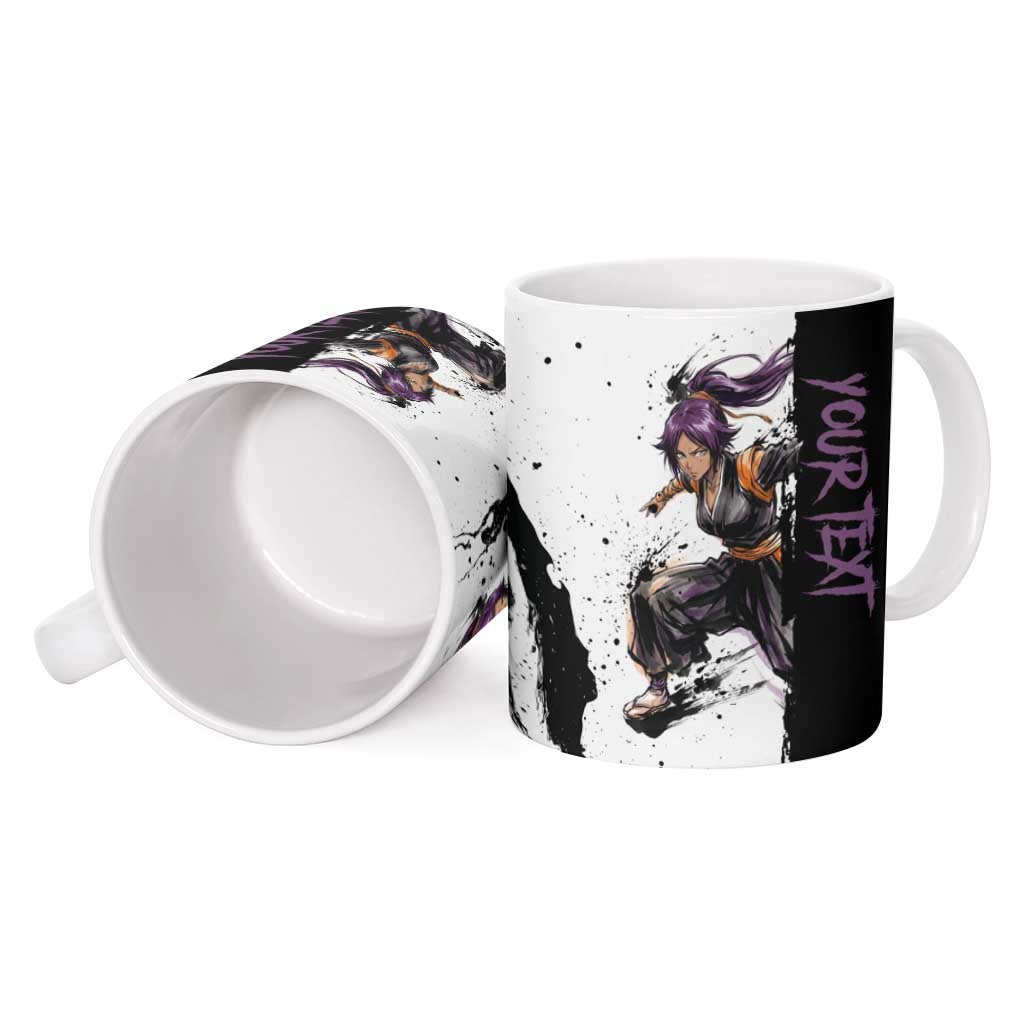 Personalized Yoruichi Shihouin Ceramic Mug Ink Splash Anime Brush Style