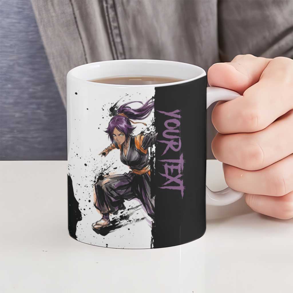 Personalized Yoruichi Shihouin Ceramic Mug Ink Splash Anime Brush Style