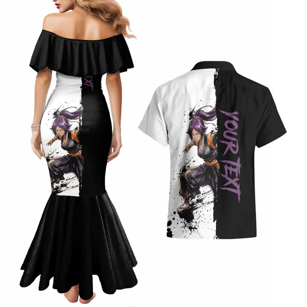 Personalized Yoruichi Shihouin Couples Matching Mermaid Dress and Hawaiian Shirt Ink Splash Anime Brush Style