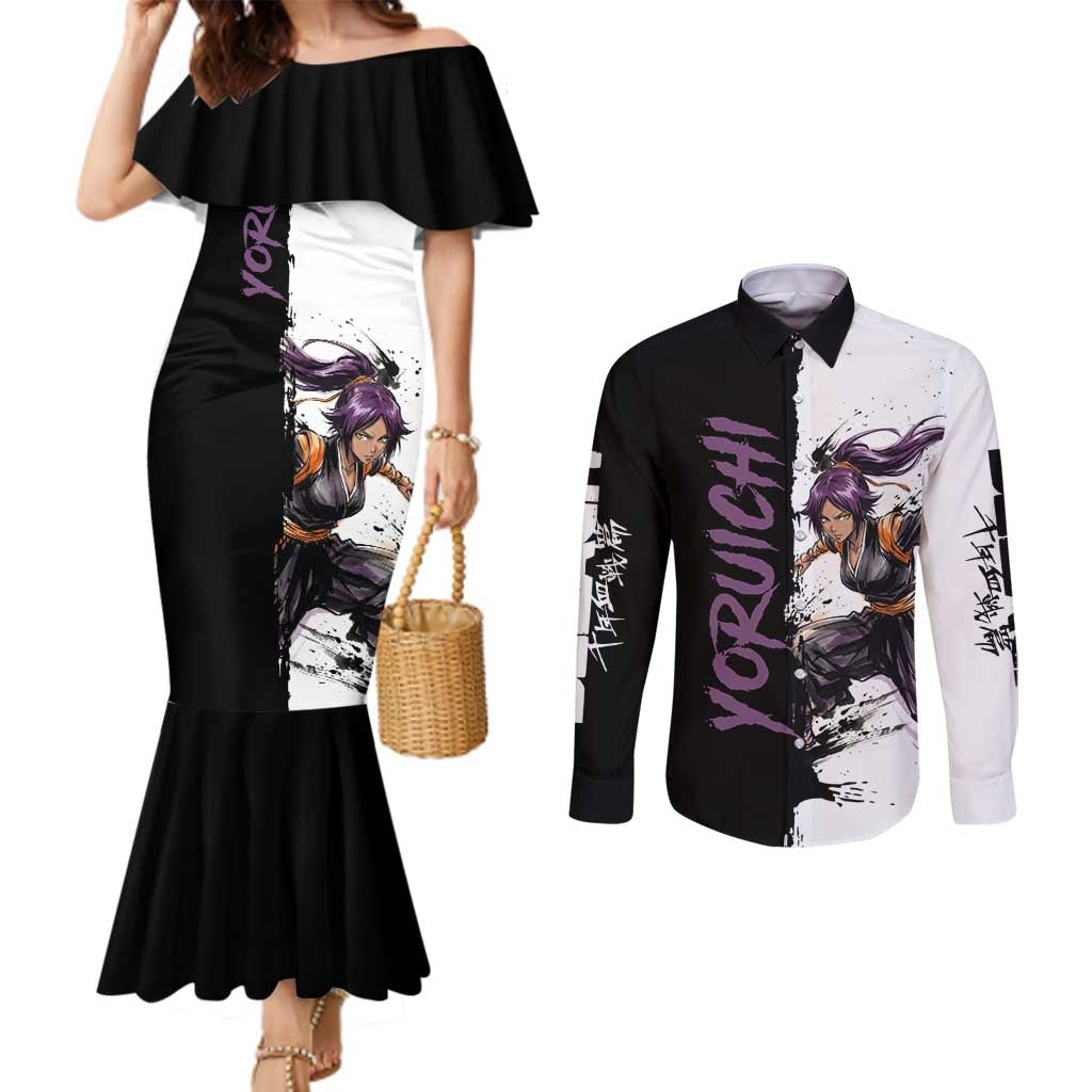 Personalized Yoruichi Shihouin Couples Matching Mermaid Dress and Long Sleeve Button Shirt Ink Splash Anime Brush Style