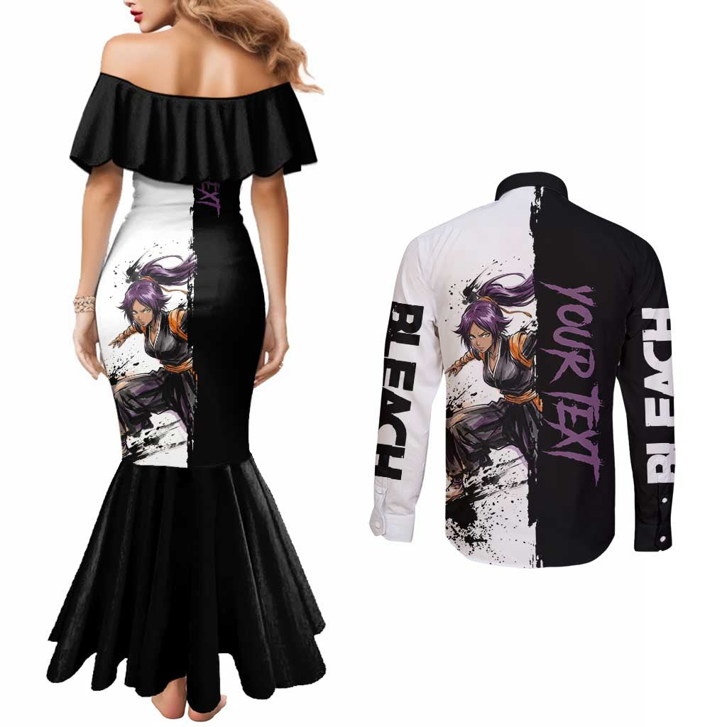 Personalized Yoruichi Shihouin Couples Matching Mermaid Dress and Long Sleeve Button Shirt Ink Splash Anime Brush Style