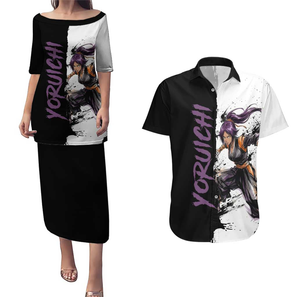 Personalized Yoruichi Shihouin Couples Matching Puletasi and Hawaiian Shirt Ink Splash Anime Brush Style
