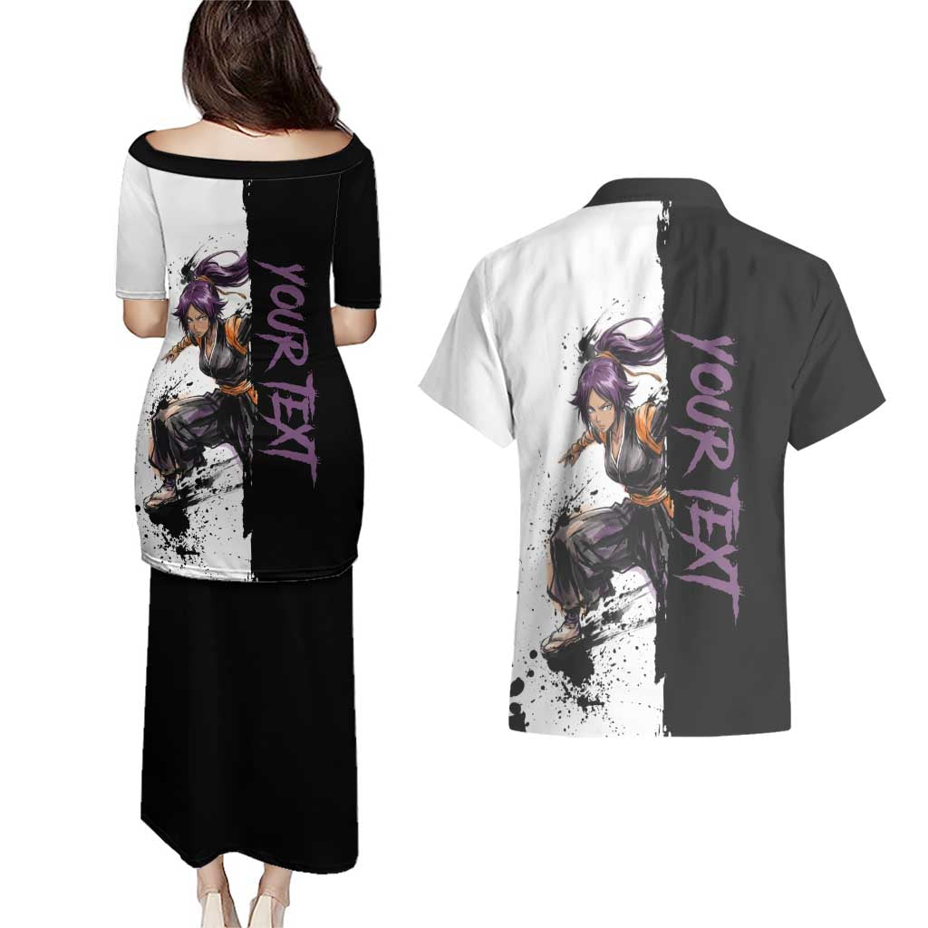 Personalized Yoruichi Shihouin Couples Matching Puletasi and Hawaiian Shirt Ink Splash Anime Brush Style