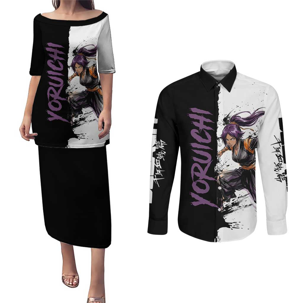 Personalized Yoruichi Shihouin Couples Matching Puletasi and Long Sleeve Button Shirt Ink Splash Anime Brush Style