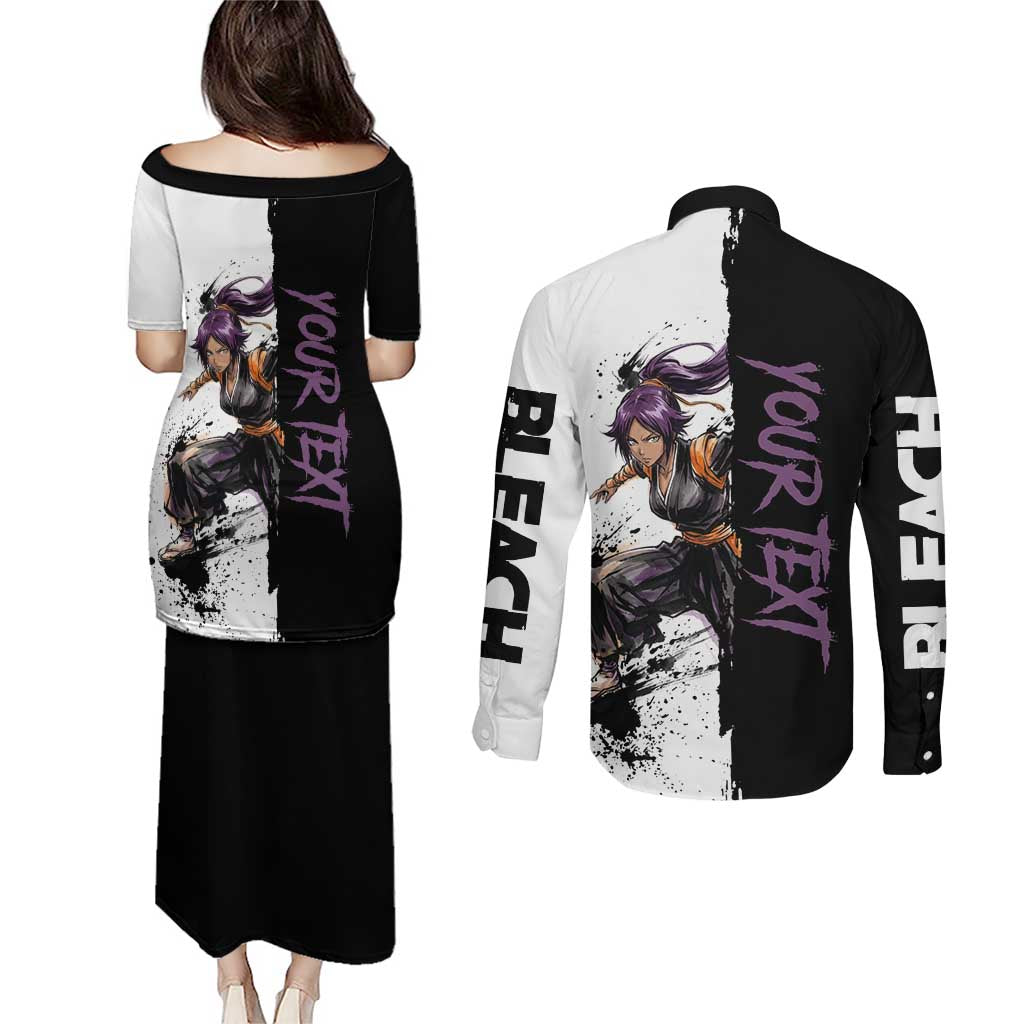 Personalized Yoruichi Shihouin Couples Matching Puletasi and Long Sleeve Button Shirt Ink Splash Anime Brush Style