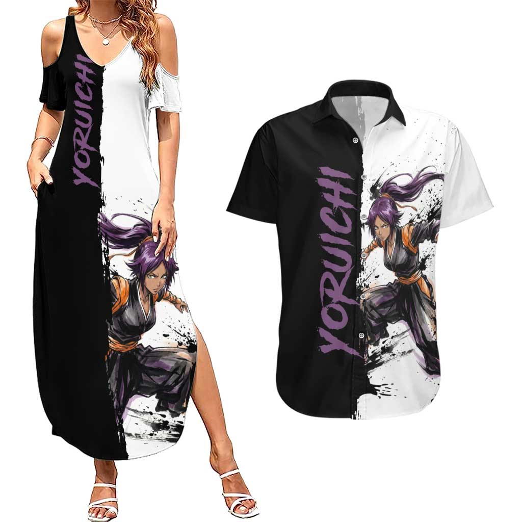 Personalized Yoruichi Shihouin Couples Matching Summer Maxi Dress and Hawaiian Shirt Ink Splash Anime Brush Style