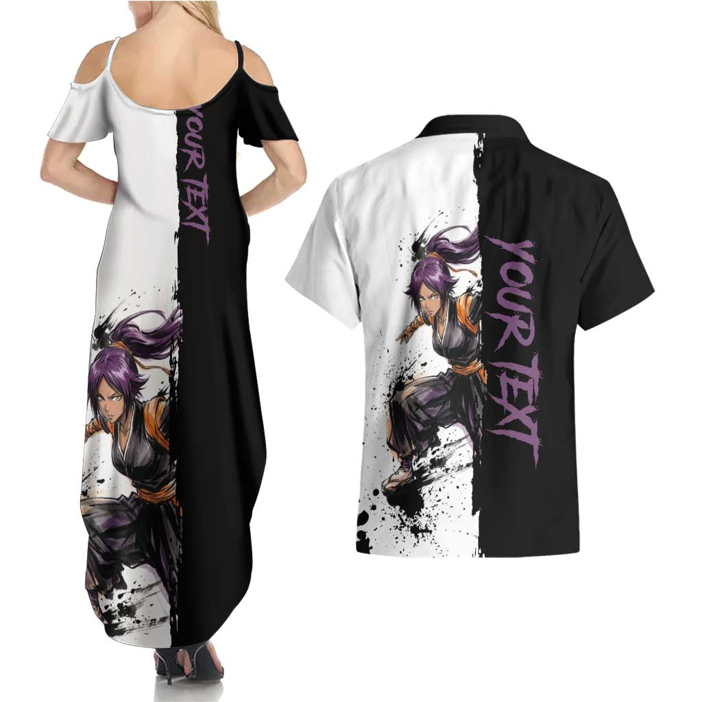 Personalized Yoruichi Shihouin Couples Matching Summer Maxi Dress and Hawaiian Shirt Ink Splash Anime Brush Style