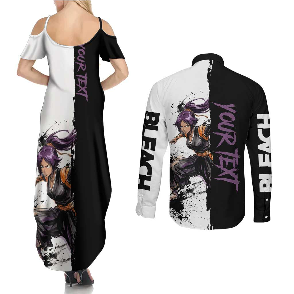Personalized Yoruichi Shihouin Couples Matching Summer Maxi Dress and Long Sleeve Button Shirt Ink Splash Anime Brush Style