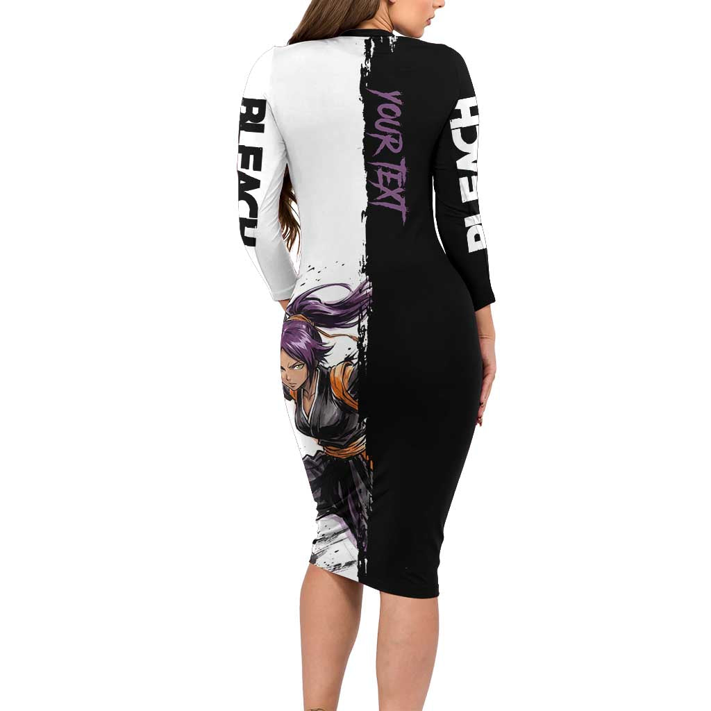 Personalized Yoruichi Shihouin Family Matching Long Sleeve Bodycon Dress and Hawaiian Shirt Ink Splash Anime Brush Style