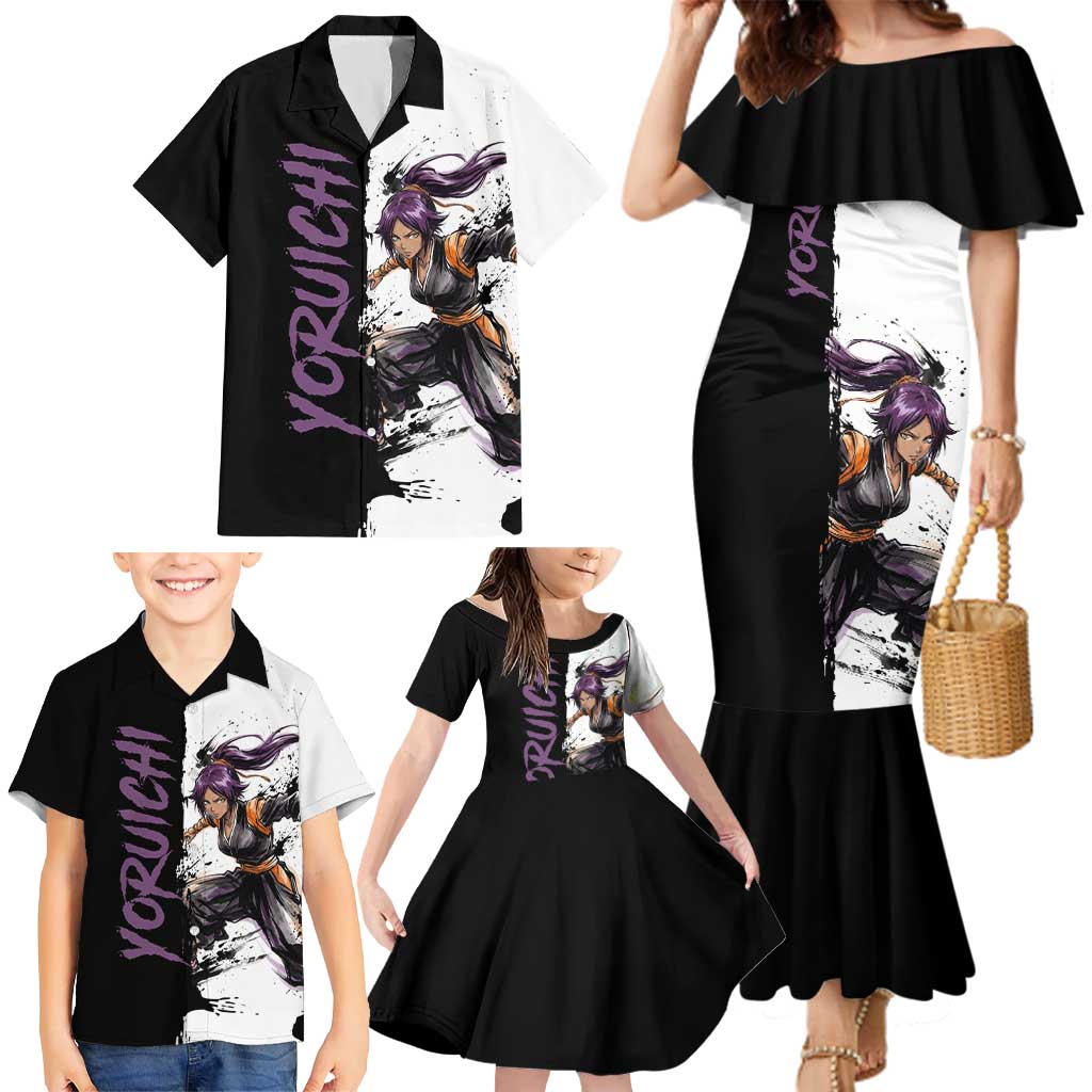 Personalized Yoruichi Shihouin Family Matching Mermaid Dress and Hawaiian Shirt Ink Splash Anime Brush Style
