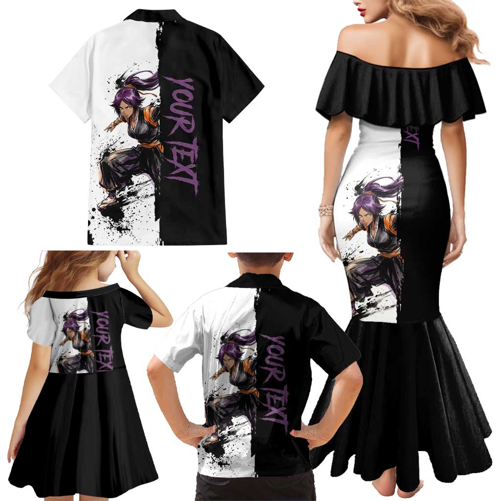 Personalized Yoruichi Shihouin Family Matching Mermaid Dress and Hawaiian Shirt Ink Splash Anime Brush Style
