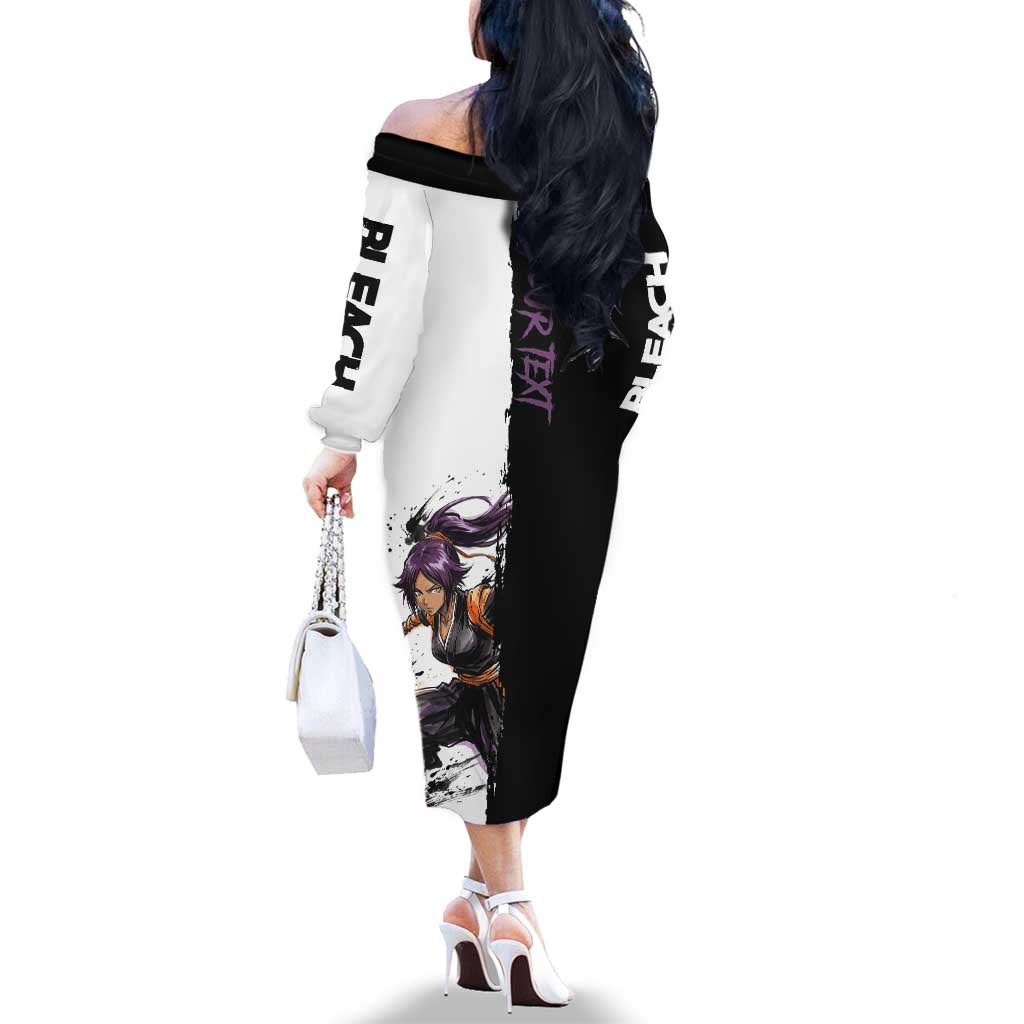 Personalized Yoruichi Shihouin Family Matching Off The Shoulder Long Sleeve Dress and Hawaiian Shirt Ink Splash Anime Brush Style