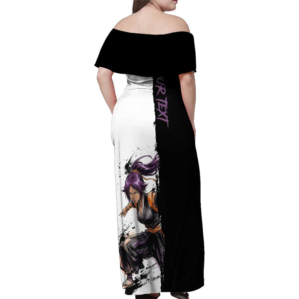 Personalized Yoruichi Shihouin Family Matching Off Shoulder Maxi Dress and Hawaiian Shirt Ink Splash Anime Brush Style