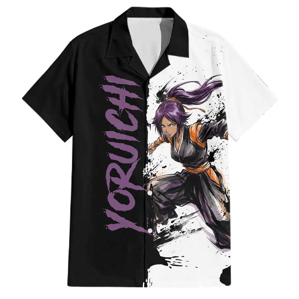 Personalized Yoruichi Shihouin Family Matching Off Shoulder Short Dress and Hawaiian Shirt Ink Splash Anime Brush Style