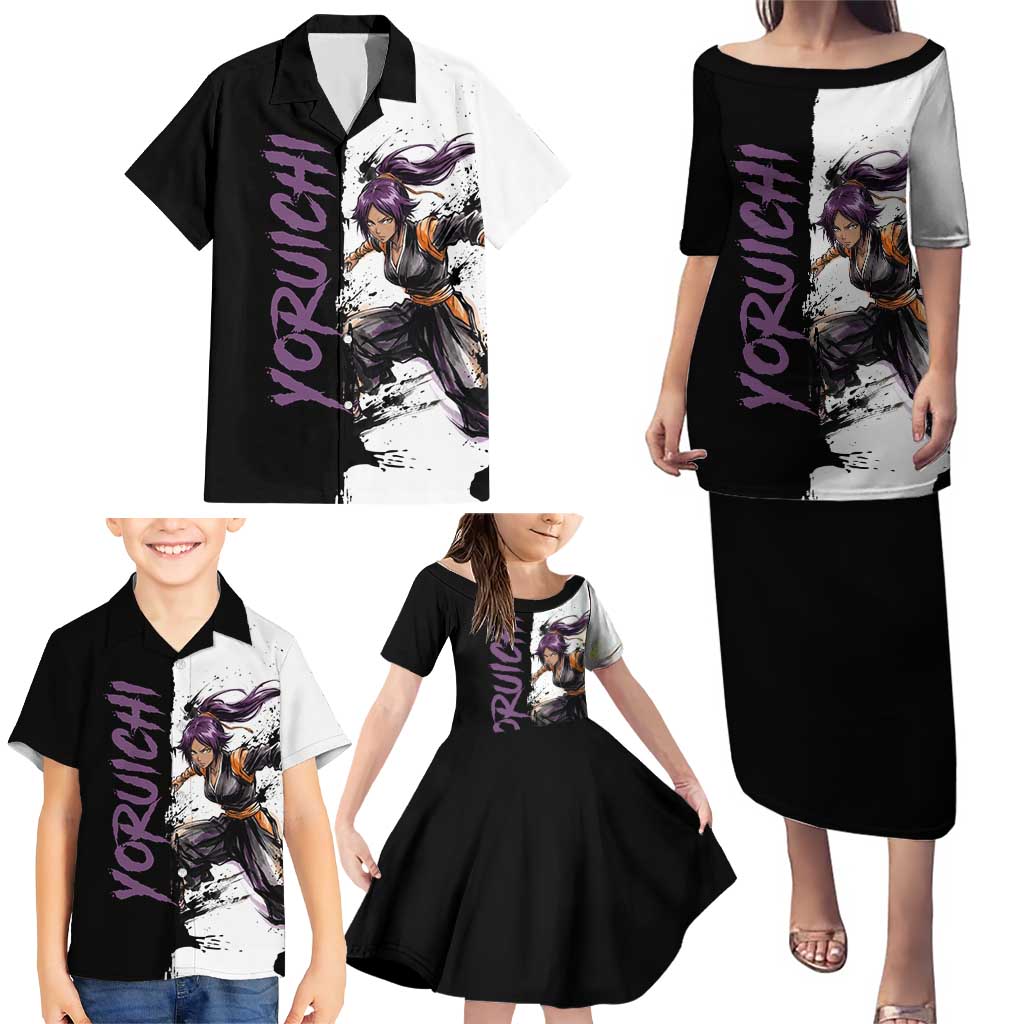 Personalized Yoruichi Shihouin Family Matching Puletasi and Hawaiian Shirt Ink Splash Anime Brush Style