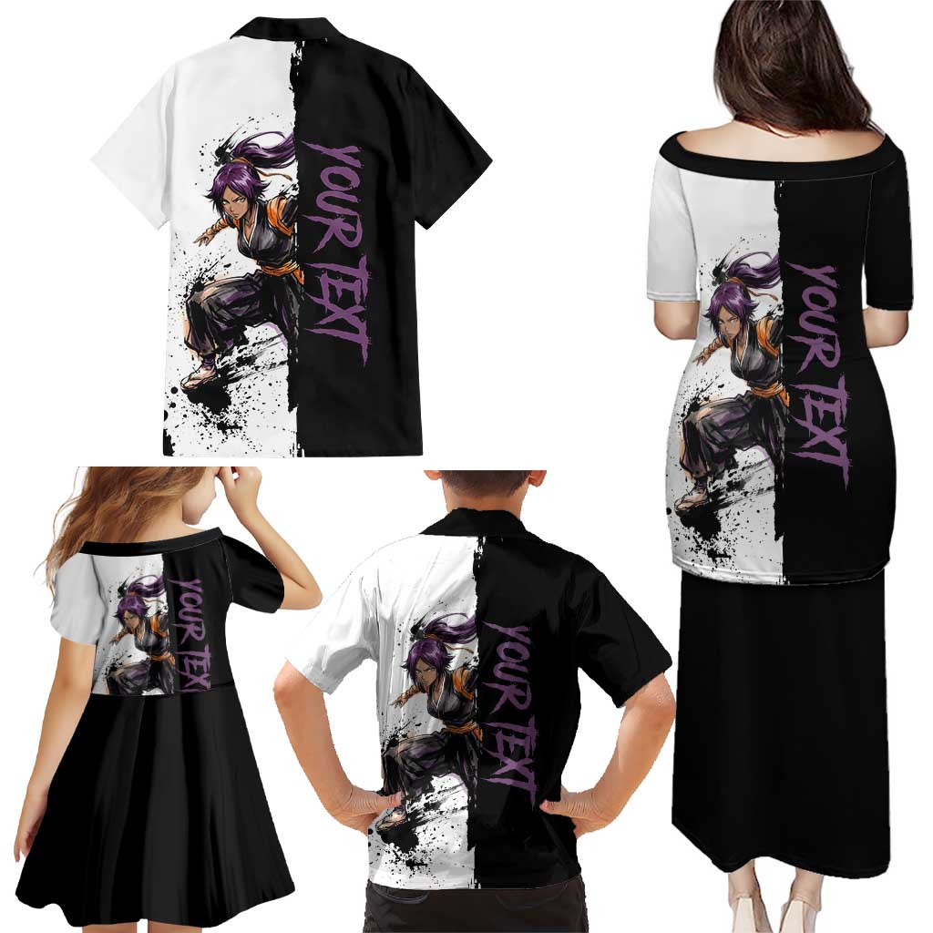 Personalized Yoruichi Shihouin Family Matching Puletasi and Hawaiian Shirt Ink Splash Anime Brush Style