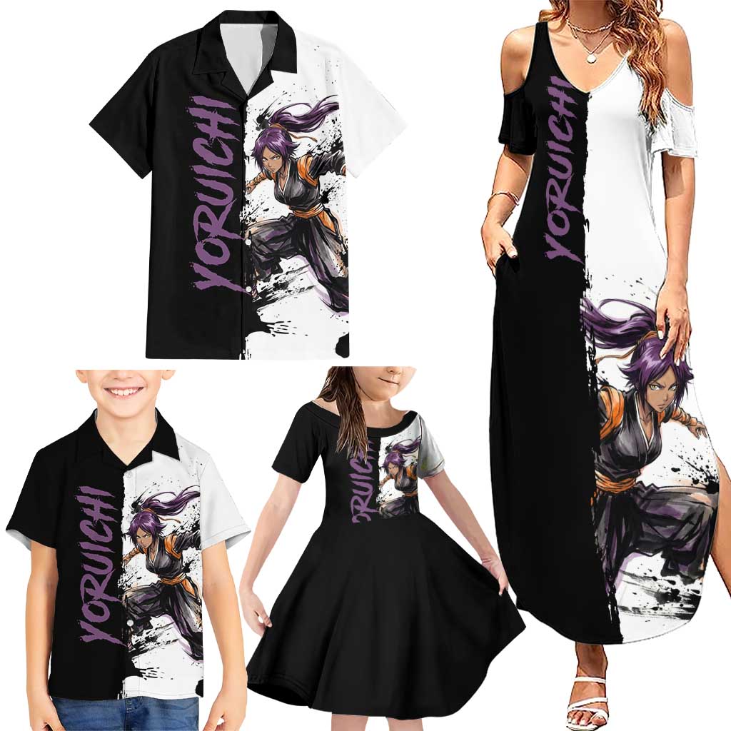 Personalized Yoruichi Shihouin Family Matching Summer Maxi Dress and Hawaiian Shirt Ink Splash Anime Brush Style