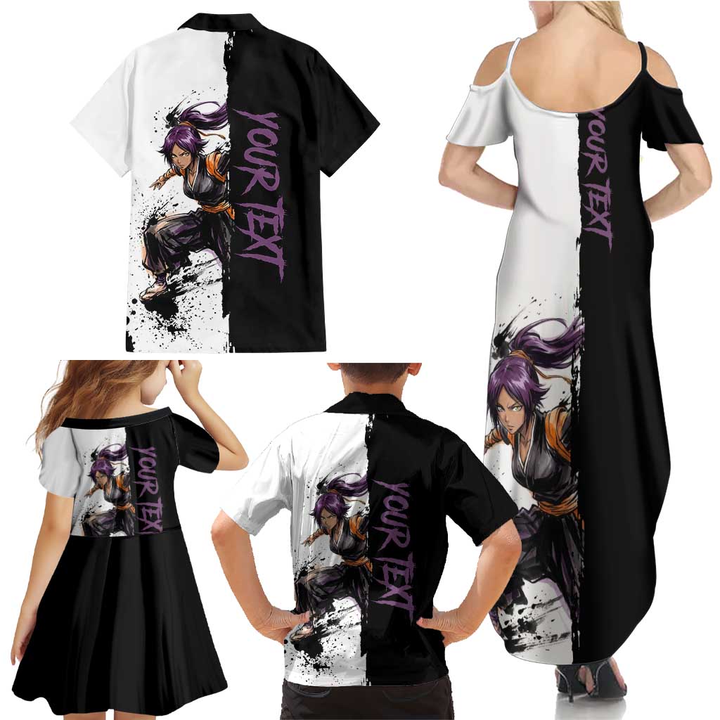 Personalized Yoruichi Shihouin Family Matching Summer Maxi Dress and Hawaiian Shirt Ink Splash Anime Brush Style
