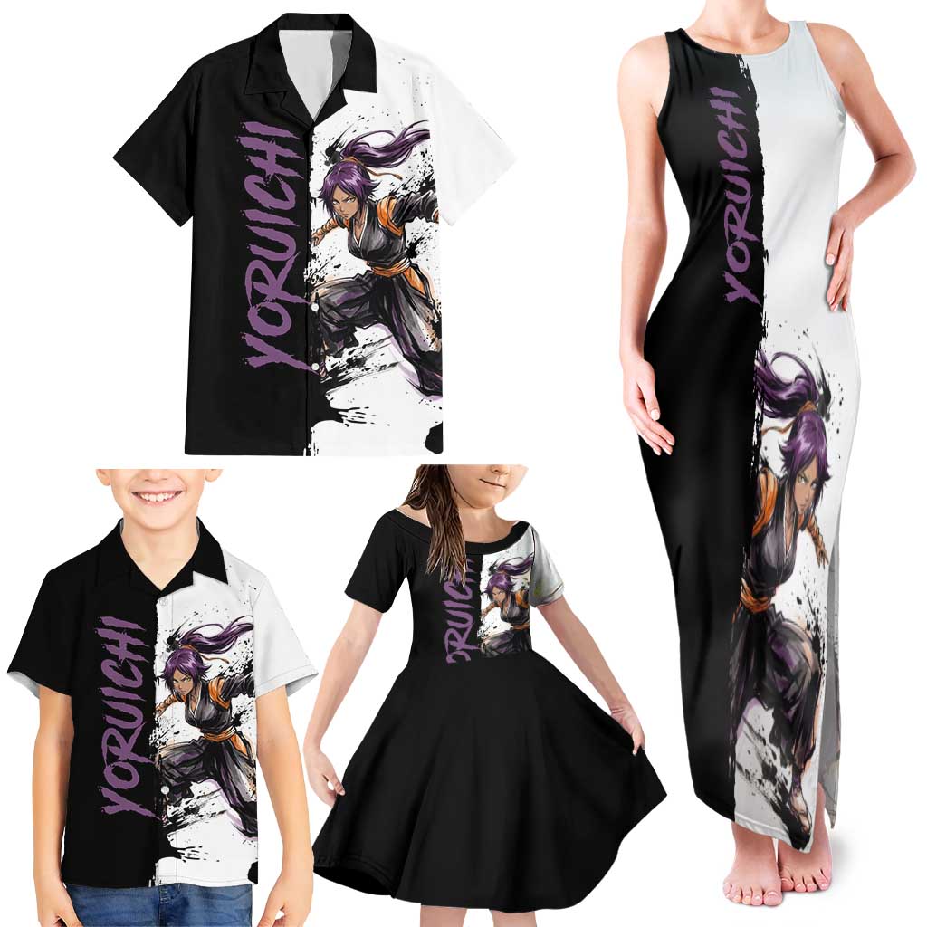 Personalized Yoruichi Shihouin Family Matching Tank Maxi Dress and Hawaiian Shirt Ink Splash Anime Brush Style