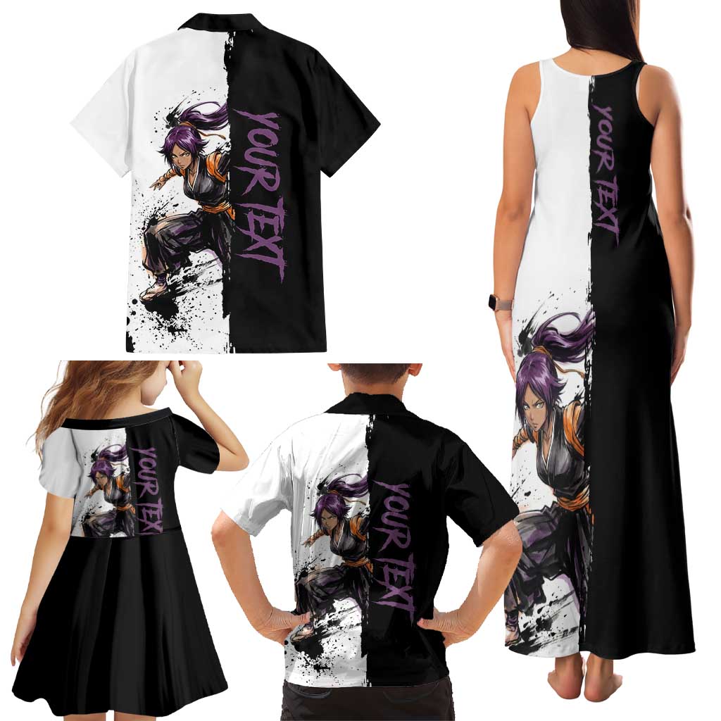 Personalized Yoruichi Shihouin Family Matching Tank Maxi Dress and Hawaiian Shirt Ink Splash Anime Brush Style
