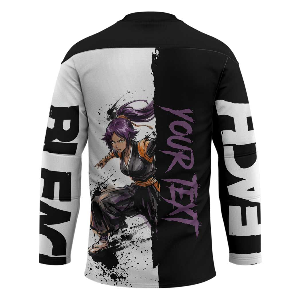 Personalized Yoruichi Shihouin Hockey Jersey Ink Splash Anime Brush Style