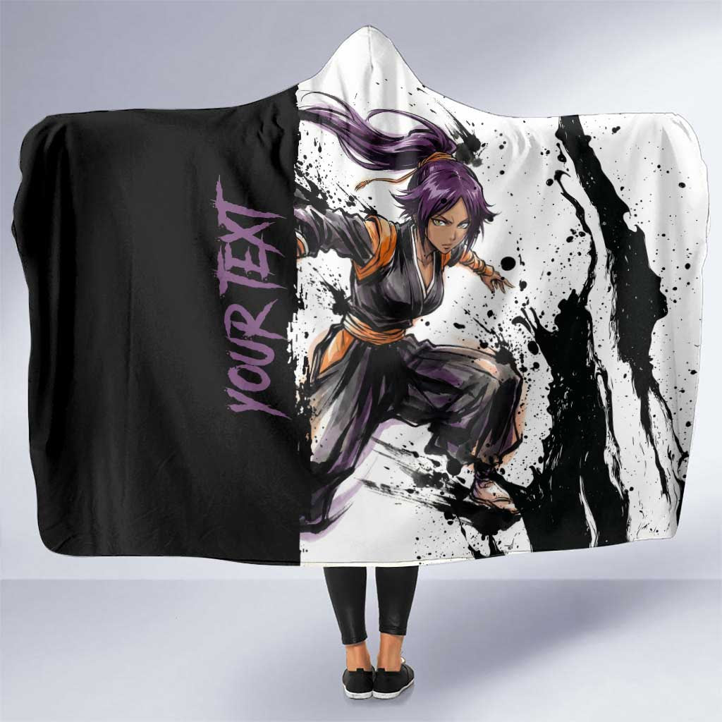 Personalized Yoruichi Shihouin Hooded Blanket Ink Splash Anime Brush Style