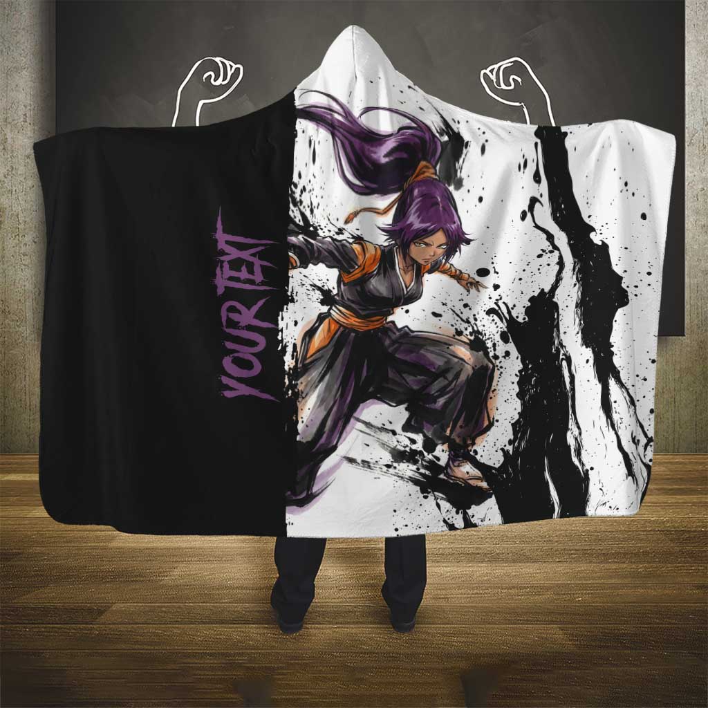 Personalized Yoruichi Shihouin Hooded Blanket Ink Splash Anime Brush Style