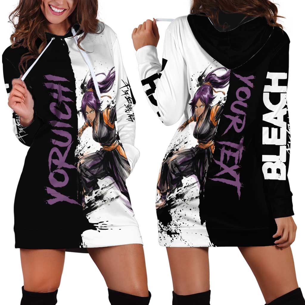 Personalized Yoruichi Shihouin Hoodie Dress Ink Splash Anime Brush Style